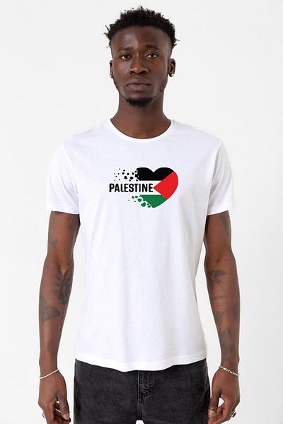 Tshirthane Heart Palestine Flag Λευκό ανδρικό μπλουζάκι ποδηλασίας