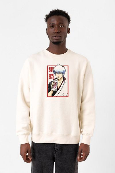Tshirthane Ανδρικό φούτερ Gintama Anime Gintoki Fruit Juice Ecru 2ip