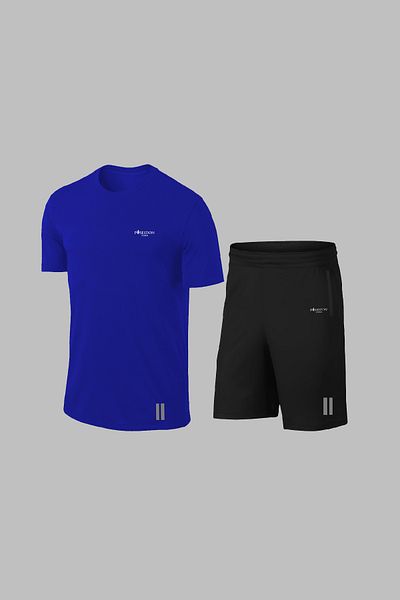 POSEIDON STORM Set sport albastru Dri-Fit pentru bărbați - Tricou și pantaloni scurți cu buzunare (4XL-10X)