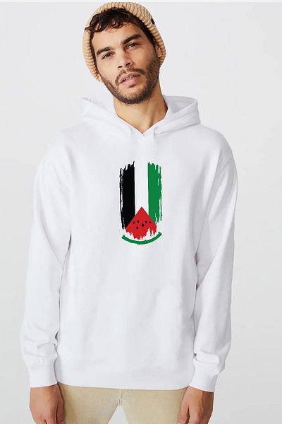 Tshirthane Καρπούζι Palestine Flag Λευκό ανδρικό φούτερ με κουκούλα 3 κορδονιών