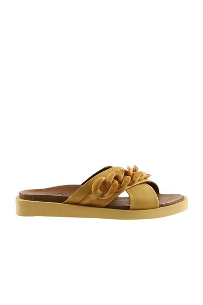 Bueno Shoes Papuci plati din piele galbena pentru femei - 01wu3312