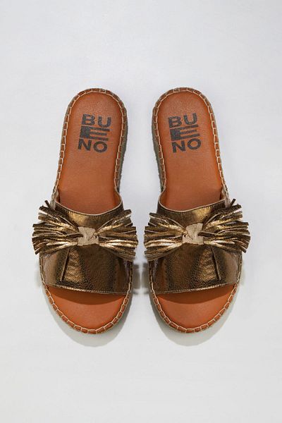 Bueno Shoes Γυαλιστερό μπρονζέ δερμάτινο γυναικείο παντόφλες Espadrille - 01wn3000