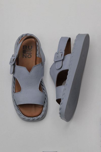 Bueno Shoes Sandale plate din piele albastră pentru femei - 01wy9104