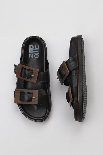 Bueno Shoes شبشب مسطح جلد أسود نسائي - 01wu5817