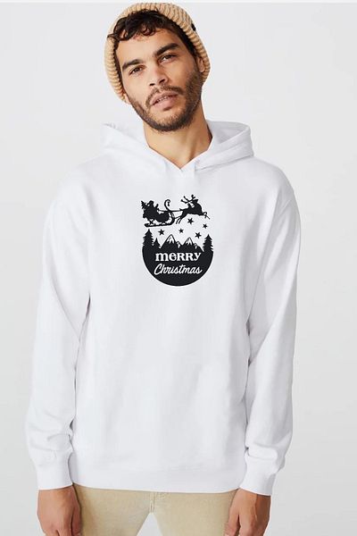 Tshirthane Ανδρικό φούτερ με κουκούλα Merry Christmas Sleigh White