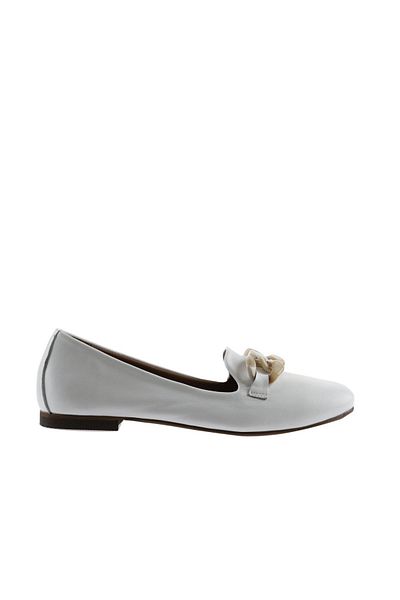 Bueno Shoes Balerini plati din piele albă de damă - 01wu3600