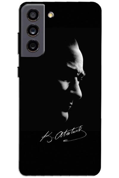 Zebana Samsung Galaxy S21 FE 5G Uyumlu Kılıf Mustafa Kemal Atatürk Black Sili...
