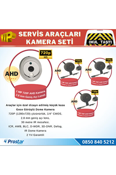 PRO STAR Okul Servis Kamera Seti 4 Kameralı 7" Monitör 4 Kameralı 1 Tb Harddisk Dahil