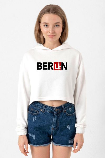 Tshirthane La Casa De Papel Berlin Women's Ecru Crop Hoodie