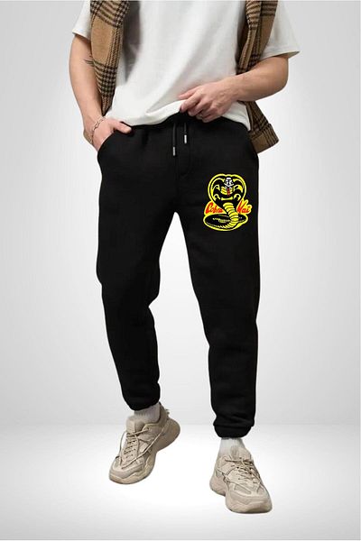 Angemiel Cobra Kai Karete 3Rd Series Snake Logo - Men's Black Sweatpants Yarn