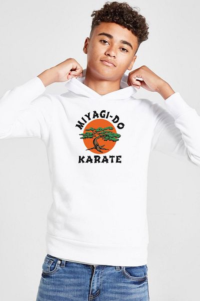 Tshirthane Φούτερ Cobra Kai Miyagi Do Karate White Παιδική κουκούλα με κουκούλα 3 ιπποδρομιών