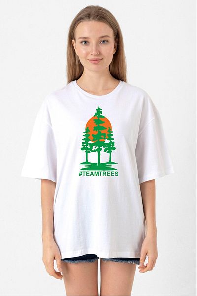 Tshirthane Mr Beast Team Trees White Women's Oversize T-shirt