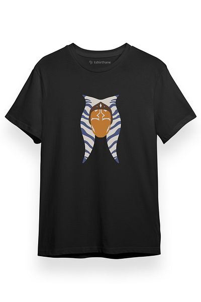 Tshirthane Ανδρικό μπλουζάκι Ahsoka Tano Head Μαύρο κοντομάνικο