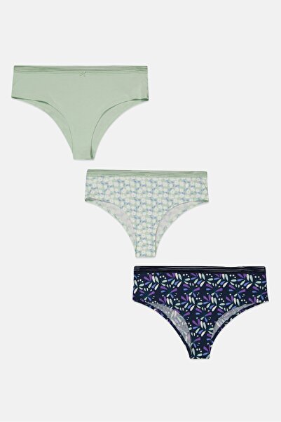 Etam سراويل داخلية نسائية مكونة من 3 قطع مطبوعة بالزهور، مجموعة باللون الأخضر