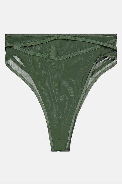 NA-KD Women Banded High Waist Mesh Panty, Olive