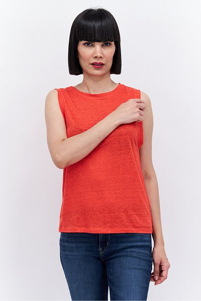 Etam Women Round Neck Sleeveless Textured Tank Top, Red