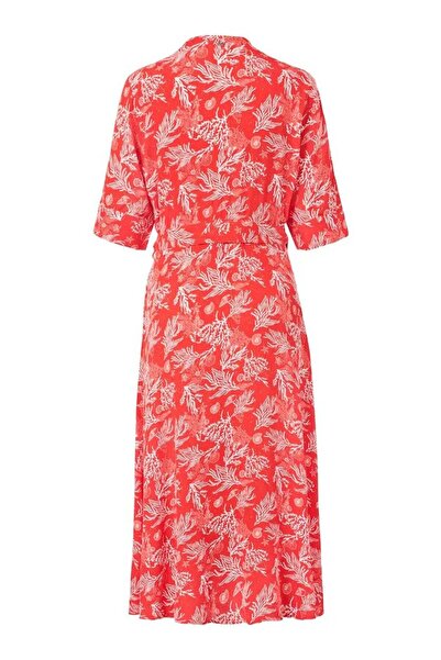 Tchibo Women Allover Print Short Sleeve Wrap Dress, Orange