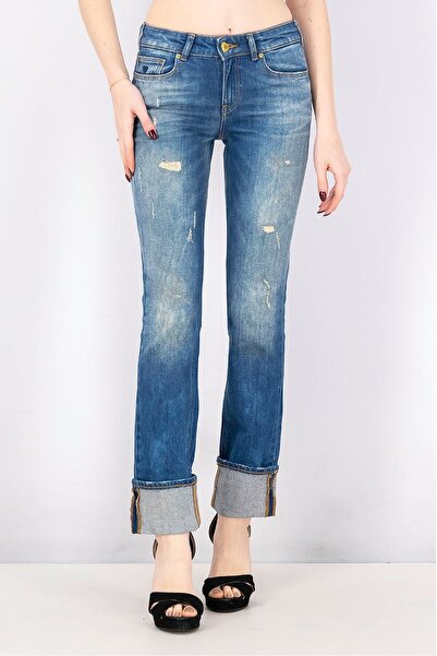 Scotch & Soda Kadın Slim Fit Düz Bacak Kemer Döngüleri Kot Pantolon, Mavi