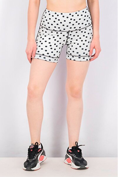 Max Studio Kadın Spor Giyim Polka Dots Cift Taraflı Biker Şort, Gri ve Siyah