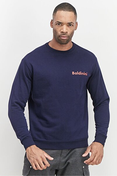 Baldinini Men Crew Neck Brand Logo Sweatshirt, Navy and Red