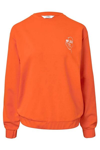 Tchibo Women Round Neck Long Sleeves Embroidered Sweatshirt, Orange