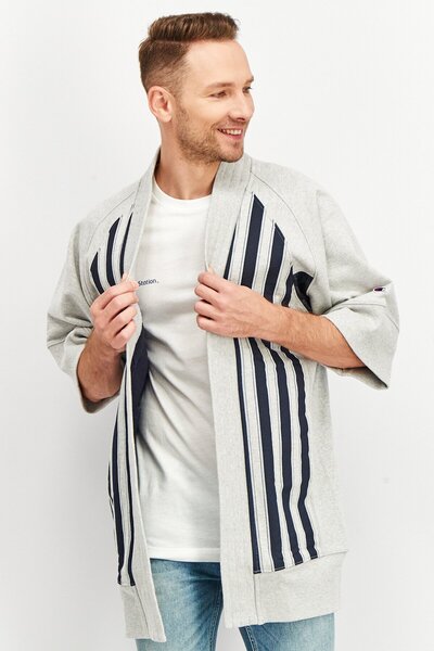 Champion Men Open Front Stripe Cardigan, Grey