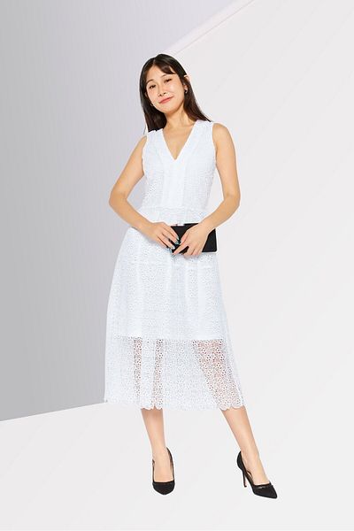 Michael Kors Women Textured Midi Dress, White