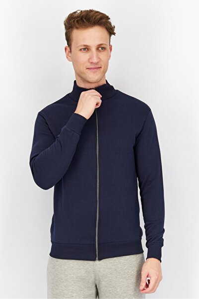 Baldinini Men High Neck Brand Logo Long Sleeves Sweatshirt, Navy Blue