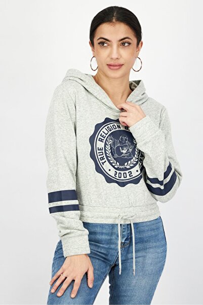 True Religion Women Collegiate Crest Hooded Sweatshirt, Heather Grey