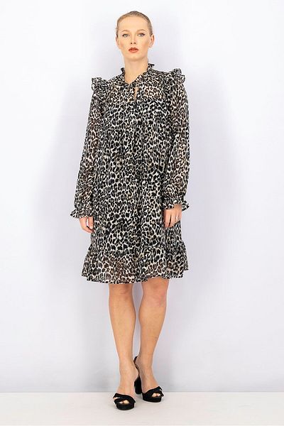 Tchibo Women Printed Ruffled Mini Dress, Black Combo