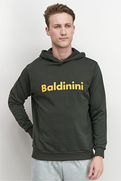 Baldinini Men Brand Logo Long Sleeves Hoodie, Olive