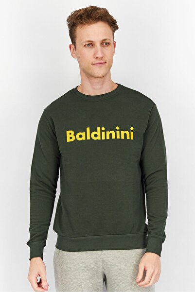 Baldinini Men Crew Neck Graphic Print Long Sleeves Sweatshirt, Olive