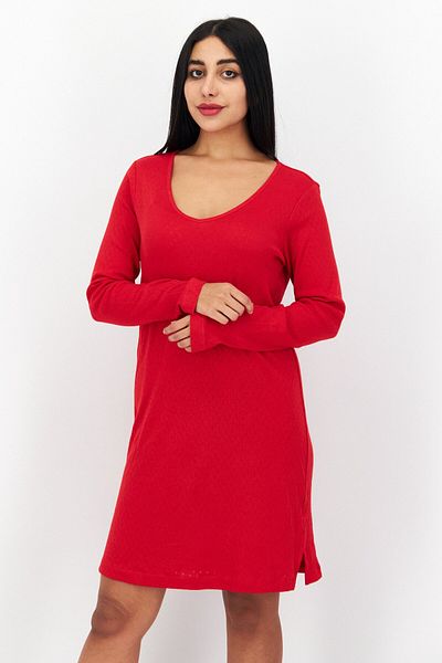 Tchibo Women Long Sleeve Eyelet Night Dress, Red
