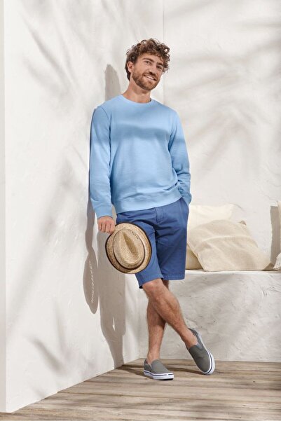 Tchibo Men Crew Neck Long Sleeve Plain Sweatshirt, Light Blue