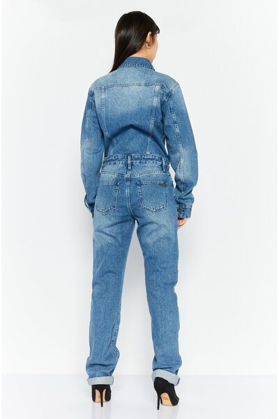 Michael Kors Women Long Sleeve Wash Denim Jumpsuits, Blue