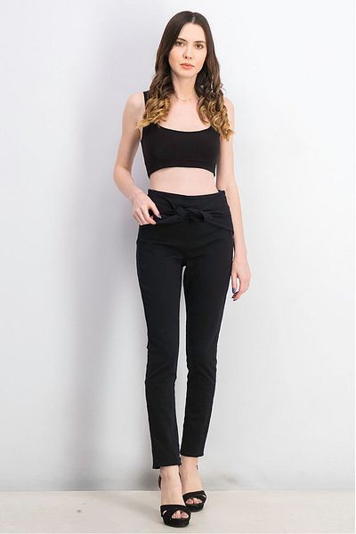 Scotch & Soda Women Regular Fit Plain Belted Stretchable Pants, Black