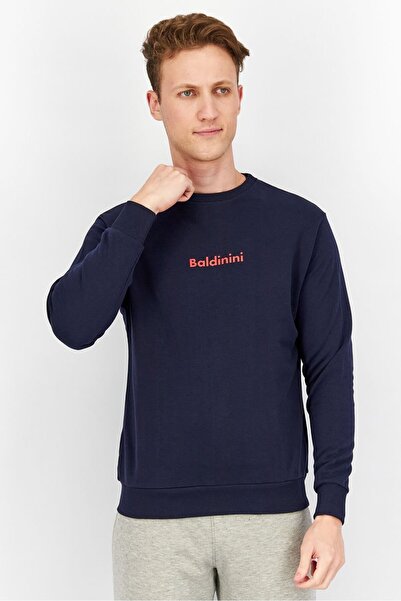 Baldinini Men Crew Neck Brand Logo Long Sleeves Sweatshirt, Navy Blue
