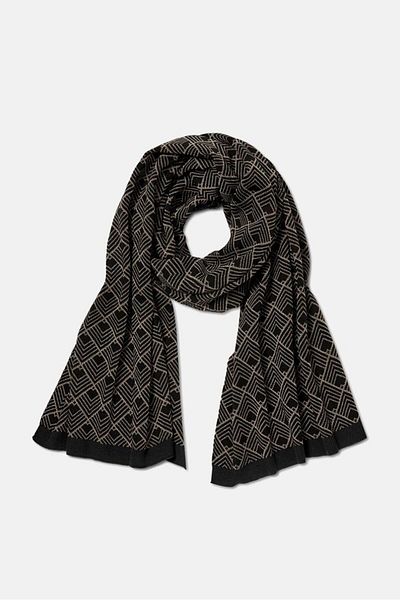 Tchibo Women Metallic Knitted Scarf, Black And Gold
