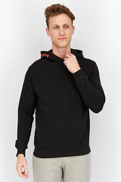 Baldinini Men Hooded Brand Logo Long Sleeve Sweatshirt, Black and Orange