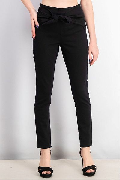 Scotch & Soda Women Regular Fit Plain Belted Stretchable Pants, Black