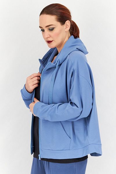 Tchibo Women Hooded Long Sleeve Solid Sweatshirt, Blue