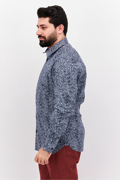 Esprit Men Slim Fit Allover Print Long Sleeve Casual Shirt, Navy