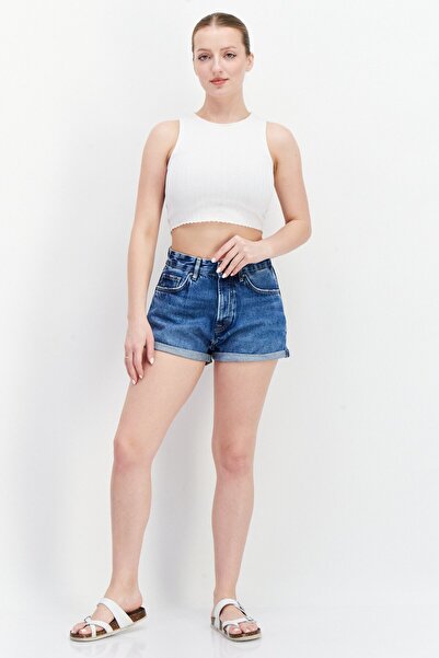 Pepe Jeans Women Washed Denim Shorts, Blue