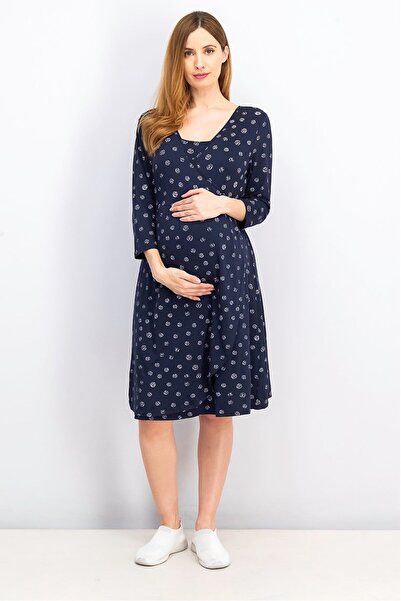 Tchibo Maternity Allover Print Midi Dress, Navy
