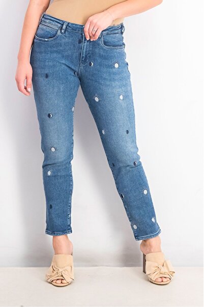 Scotch & Soda Kadın مقاس عادي Grafik Baskılı Dikilebilir Kot Pantolon، Mavi