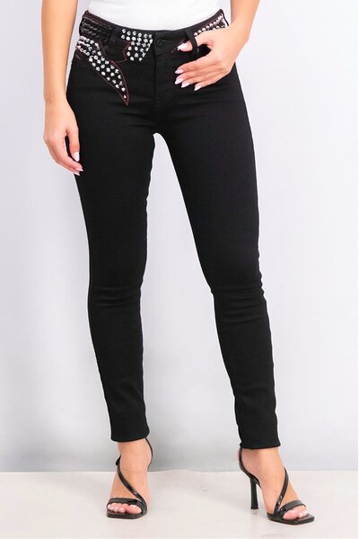 Diesel Women Super Slim Fit Spiked Stretchable Jeans, Black and Silver