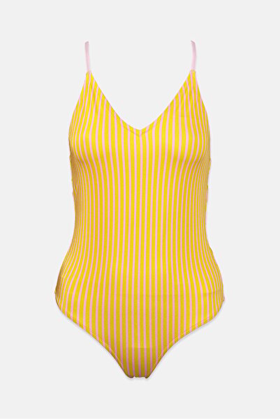 Scotch & Soda قطعة واحدة مخططة بدون أكمام للنساء، وردي وأصفر