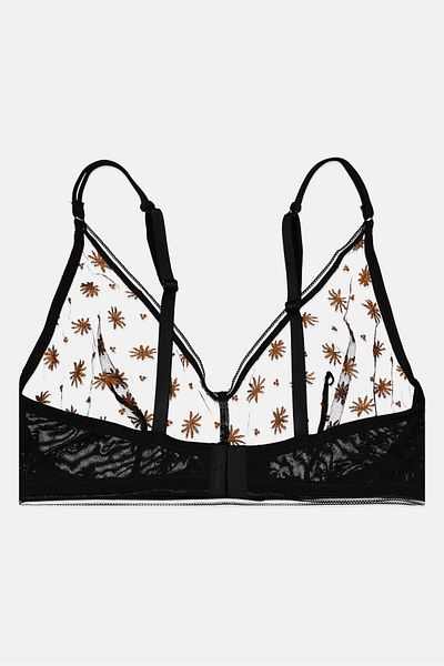Etam Women Non Padded Embroidered Bra, Black Combo