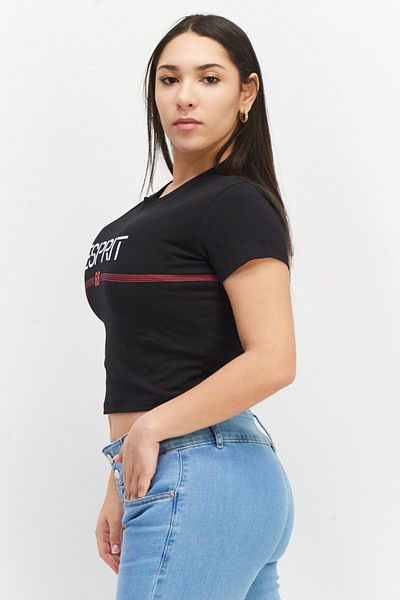 Esprit Women Crew Neck Short Sleeve Graphic Top, Black