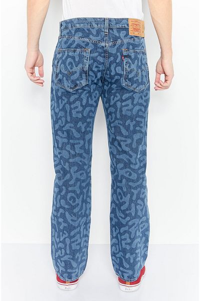 Levi's Men Regular Fit Printed Straight Leg Denim Jeans, Blue